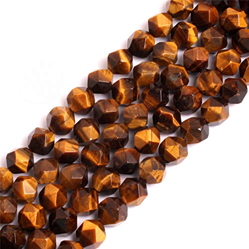 GEM-Inside Natural 10mm Yellow Tiger Eyes Gemstone Loose Beads Faceted Cambay Crystal Energy Stone Power for Jewelry Making 15" - color: Yellow Tiger Eye, size: 10mm