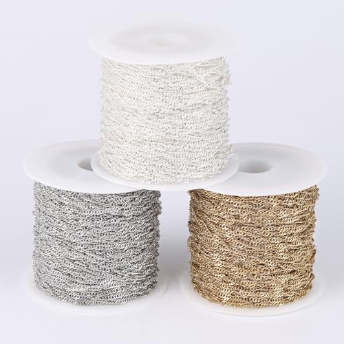 33 Feet Silver Singapore Chains Roll, 2MM Silver Plated Brass Twisted Link Chains Spool Bulk for Jewelry Making DIY Craft - color: 2.0mm silver Singapore chain