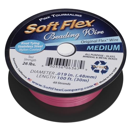 Soft Flex 49 Strand Beading Wire - Medium 0.19 Diameter - 100 Feet Nylon Design Wire - style: Pink Tourmaline