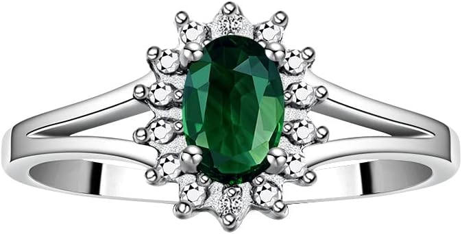Rylos 14K White Gold Classic Halo Ring: Diamonds, 6X4MM Oval Gemstone - Birthstone Jewelry for Women - Stunning Diamond Gold Ring Sizes 5-10