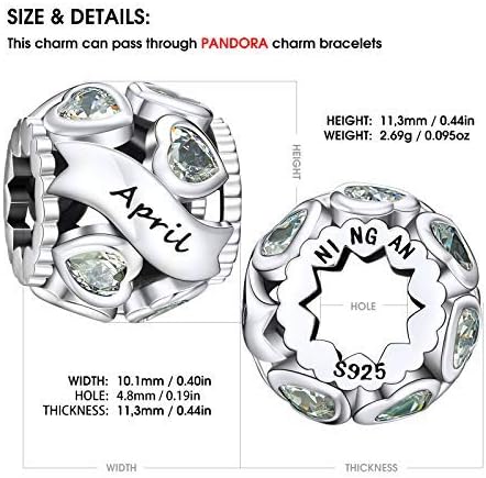 NINGAN Birthstone Charms 925 Sterling Silver Love Heart Openwork Bead for Charm Bracelets and Necklaces with 5A Cubic Zirconia, Birthday Mothers Day Jewelry Gifts Women