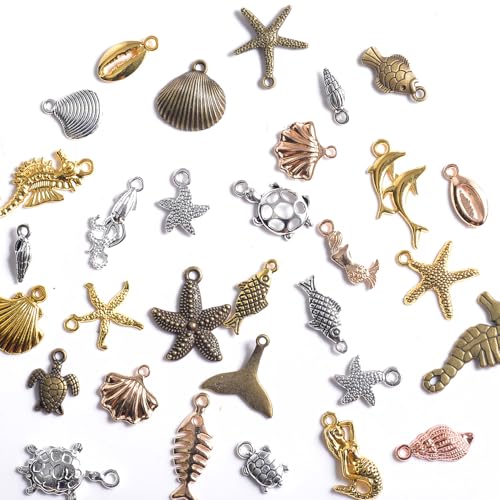 stino 100g Metal Pendant Charms for Jewelry Making, Bulk Silver & Gold Plated Charms for Braclet Necklace Crafts, Animal Plant Flower Pet and so on - color: Sea Life Silver & Gold