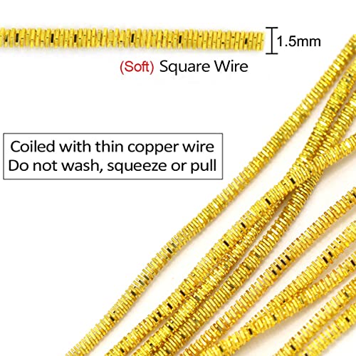 ECYC Ltd 10g 1.5mm French Bullion Wire, Spiral Copper Coil Wire French Coil Embroidery Wire French Metallic Wire Flexible Jewelry Wire for Embroidery, Beading, Jewelry Making, Garment Design - color: Light Gold