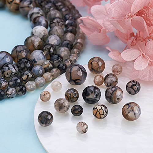 Craftdady 4 Strands Black Dragon Vein Agate Beads 6-12mm Round Natural Stone Beads Crystal Energy Healing Stone Loose Beads for DIY Jewelry Bracelets Necklaces, Total About 177pcs - color: Crystal Black Dragon Vein Agate