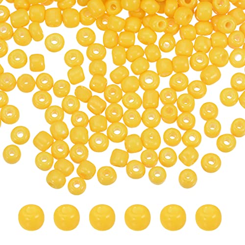 HARFINGTON 2000Pcs Small Glass Beads 6/0 4mm Loose Tiny Round Small Beads for Bracelet Earring Rings Jewelry Making, Yellow - color: Yellow