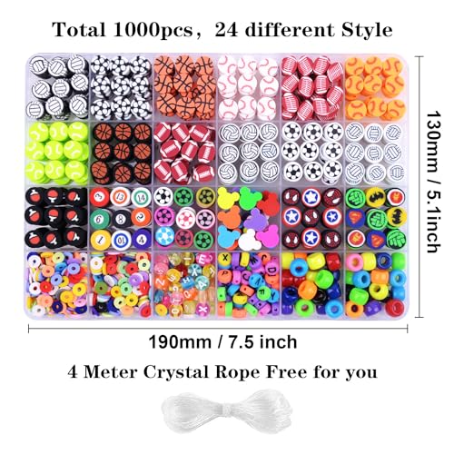 BBita 1000PCS Polymer Clay Beads Bracelet Making kit, 24 Style Cute Fun Beads Sports Ball Volleyball Softball Baseball Basketball Soccer Rugby Football Charms for Jewelry Making DIY for Women Girls - color: C1#Style 3