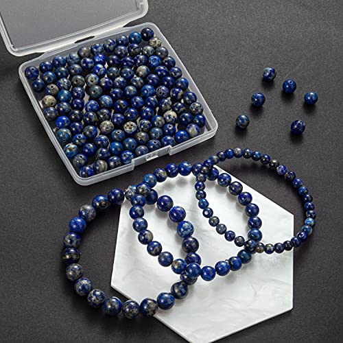 100Pcs Natural Stone Beads 6mm Lapis Lazuli Round Gemstone Loose Beads with Elastic Bracelet String for Bracelets Necklace Jewelry Making - color: Blue Lapis Lazuli, size: 6mm