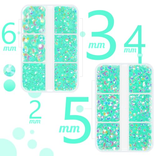 qiipii Aquamarine Green AB Resin Rhinestones w B7000 Glue for Bedazzling Crafting 2mm-6mm Flatback Jelly Stones Diamonds Gems for Face Eyes Makeup Tumblers Bottles DIY Crafts Clothes Shoes Phones Book - color: Aqua Green Ab
