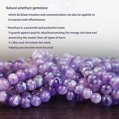 8mm Natural Gemstone Stretch Bracelet, Handmade Unisex Crystal Bracelets for Meditation, Yoga, Spiritual Healing & Positive Energy - color: Dog Teeth Amethyst