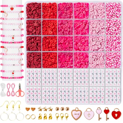 Goldwise Valentine's Day Friendship Bracelet Kit, Pink Beads, Jewelry Making Kit with Pink Clay Beads, Letter Beads and Charms, GIFS for Fans, Couples and Best Friends - size: Valentine's Day