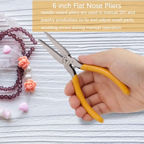 Flat Nose Pliers Smooth for Jewelry Making Wire Wrapping Bending Yellow (6 inch) - size: 6 Inch