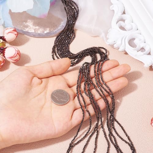 FASHEWELRY 10 Strands Briolette Faceted Glass Beads 2mm Rondelle Crystal Glass Spacer Beads Gunmetal Plated for Necklace Bracelet Jewelry Making - color: Gunmetal Plated, size: 2mm