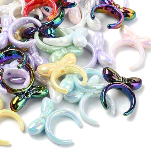 LiQunSweet 50 pcs Mixed Colors Bowknot Headband Acrylic Beads Makeup Theme Bow Beads for DIY Jewelry Bracelet Necklace Earring Crafts Keychain Bag Home Decor - color: Bowknot Headband Bead_50 pcs