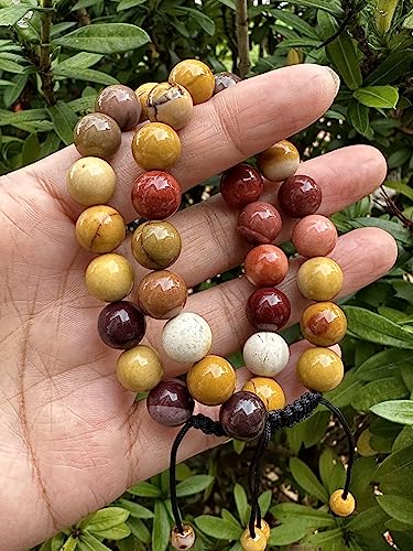 GAF TREASURES Grade A ++ Gemstone Round Bead Adjustable Bracelet 10mm, Genuine Crystal Bead Bracelet, Gift for Men & Women - color: Mookaite