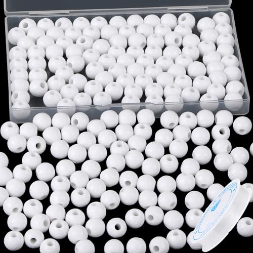 100pcs Golf Ball Beads with 5.5 Yard Elastic Rope,Acrylic Sports Beads DIY Spacer Bead for Necklace Bracelet Keychains Handmade Jewelry Making Accessories Craft Supplies,12mm (Golf) - color: Golf