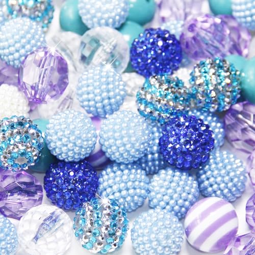Exway 48 Pcs 20mm Purple Acrylic Resin Rhinestone Bubblegum Beads - Round, Large, Sparkly Craft Beads for Pen, Beadable Keychain, Bracelet, Necklace - DIY Jewelry Making Supplies - color: Purple