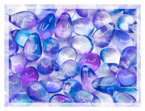 Czech 50-Piece Glass Beads, 6x9mm, Teardrop Transparent Crystal Blue Purple - color: Crystal Blue Purple