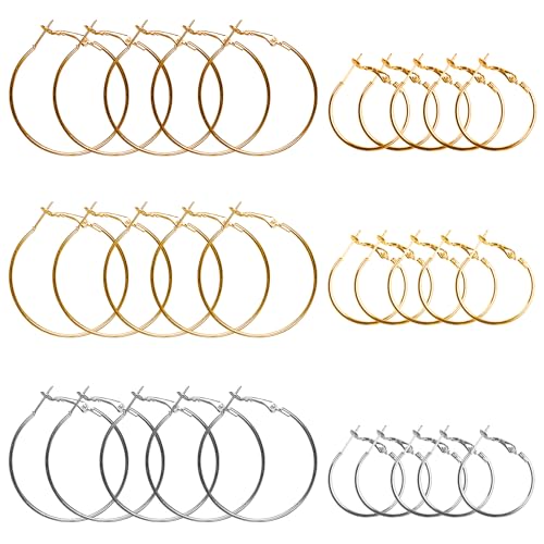 Hoop Earring Findings Stainless Steel Earrings Beading Round Earrings Hypoallergenic Open Beading Hoop for Jewelry Making DIY Crafts Art Creation (25/35mm) - color: 25/35mm