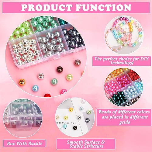 BONNY BOXX 1440 PCs Pearl Beads Set for Jewelry Making, 6MM Round ABS Faux Pearls with Holes for Bracelets, Necklaces, Earrings, Vase Filler - color: Pearl Beads Set - 6MM