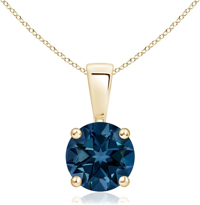 Angara Natural Blue Topaz Solitaire Pendant for Women | Classic Prong-Set Round Blue Topaz Pendant in 14K Solid Gold/Silver/Platinum With 18" Chain | December Birthday, Gemstone Jewelry Gift