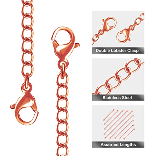 Necklace Extenders, 10Pcs Stainless Steel Rose Gold Necklace Bracelet Anklet Extension Chains with Lobster Clasps and Closures for Jewelry Making - color: Rose Gold