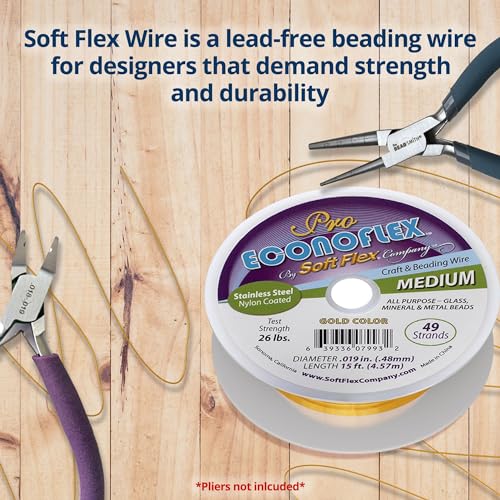 Soft Flex Econoflex Beading Wire - 49 Strand Flexible Braided - Hobby Wire for Crafting .014 Fine Diameter, 15 ft