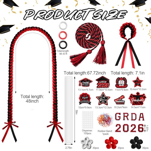 Graduation Candy Lei Making Kit Class of 2026 DIY Lei PE Bags Tubing Money Leis 2026 Graduation Ribbon Necklace Include 2 x 5 ft PE Bags 90 Pcs Flower Accessories for Grad Party Supplies (Black, Red) - color: Black, Red
