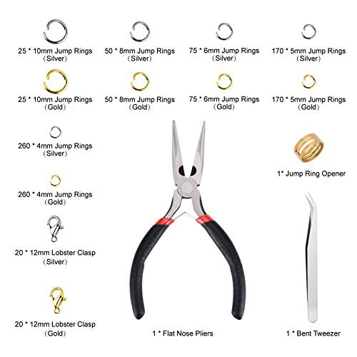 Paxcoo 1200Pcs Open Jump Rings and Lobster Clasps Jewelry Findings Kit with Pliers for Jewelry Making (Silver and Gold) - color: Silver and Gold