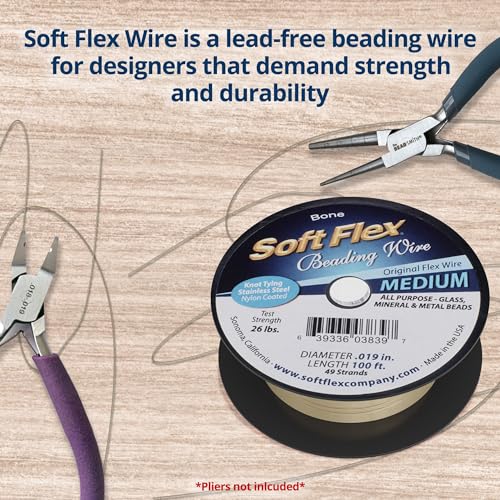 Soft Flex 49 Strand Beading Wire - Medium 0.19 Diameter - 100 Feet Nylon Design Wire - style: Bone