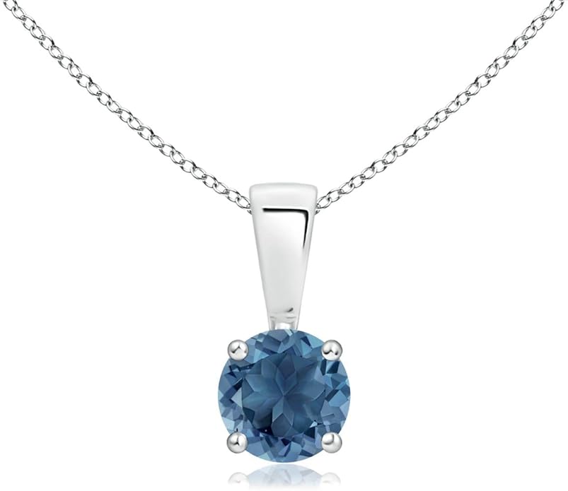 Angara Natural Blue Topaz Solitaire Pendant for Women | Classic Prong-Set Round Blue Topaz Pendant in 14K Solid Gold/Silver/Platinum With 18" Chain | December Birthday, Gemstone Jewelry Gift