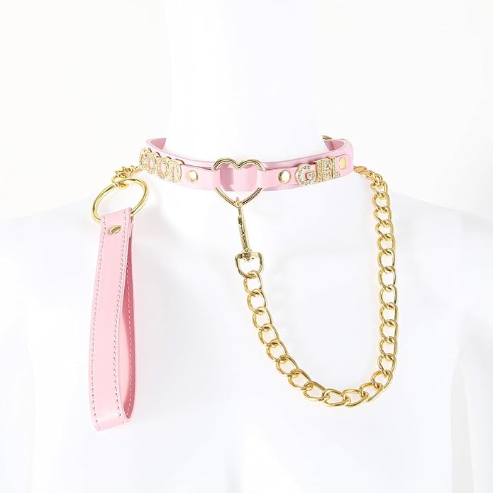 Succuba Handmade Heart Ring Rhinestone Letter Pu Leather Choker Collar Necklace for Women and Men
