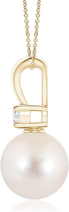 Angara Freshwater Pearl Pendant for Women | Freshwater Pearl V-Bale Pendant in 14K Solid Gold/Platinum With 18" Chain | June Birthday, Anniversary, Gemstone Jewelry Gift