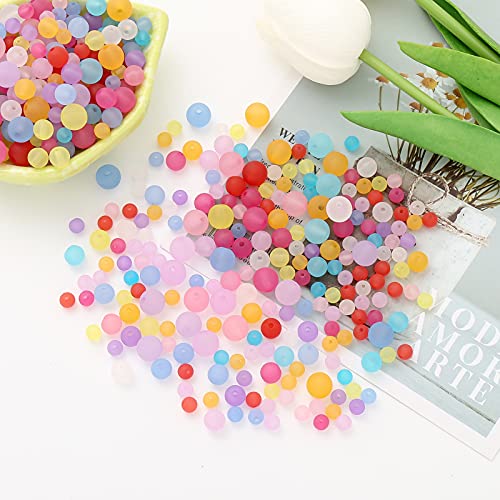 950 Pcs Colourful Acrylic Round Beads, Matte Colorful Frosted Beads, Transparent Frosted Beads for Jewellery Making DIY Necklaces Bracelet (Matte Transparent Colourful/Mixed) - color: Matt transparent colourful / mixed