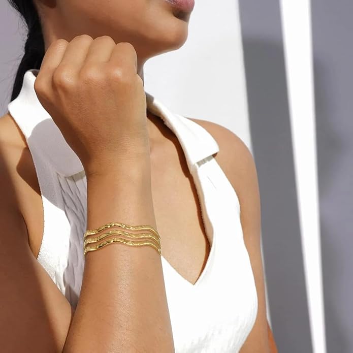 Multi-layer Cuff Bracelet for Women Cross Wire Bracelets Open Wide Cuff Gold Bangle Bracelet
