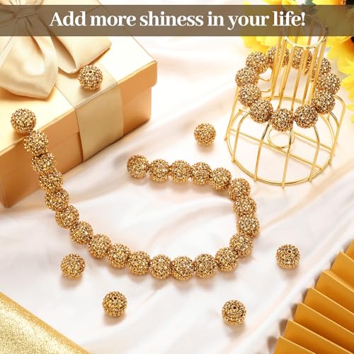 40 Pcs 20 mm Rhinestone Beads Bulk Crystal Round Disco Ball Chunky Bubblegum Beads for Pens Bracelets Charms Craft European Style Jewelry Making Supplies Christmas(Gold) - color: Gold