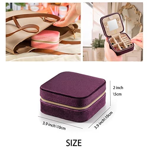 ZPROW Plush Velvet Travel Jewelry Case, Travel Jewelry Organizer, Jewelry Travel Case, Travel Jewelry Box, Small Jewelry Case, Jewelry Travel Box, Earring Organizer with Mirror - Purple 4packs - color: Velvet 4 Pack - Purple