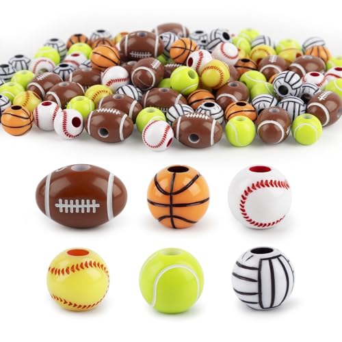 AUEAR, 100 Pack 12mm Boys Friendship Sports Beads Football Baseball Tennis Ball Volleyball Basketball for Jewelry Making Craft Decor DIY - color: 5 Style, size: 100 Pack