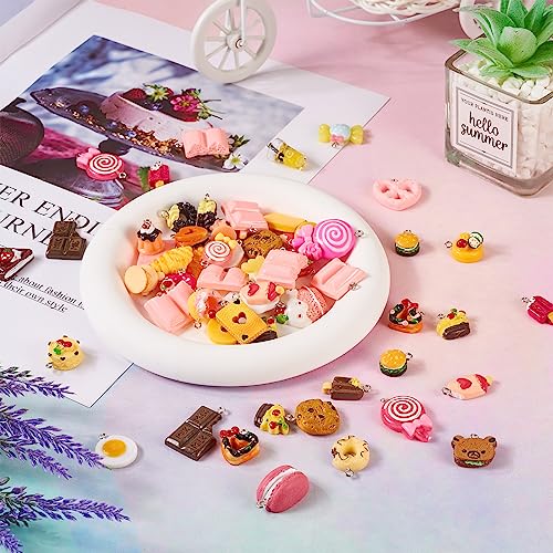 Craftdady Resin Plastic Miniature Food Snack Pendants Charms Ice Drink Juice Pendants Cute Bottle Fruit Keychain Charms Hang Ornament for DIY Craft Earring Bracelet Necklace Jewelry Making - color: Mixed Color Dessert (100pcs)