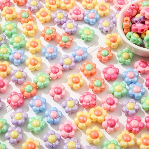 150pcs Ab Color Flower Acrylic Beads Rainbow Sun Flower Beads for Jewelry Making Handmade DIY Bracelet, Charms Keychain Craft Supplies (Sun Flower) - color: sun flower