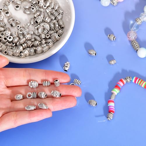 stino Metal Spacer Beads for Jewelry Making, Silver Bracelet Earrings Necklace Findings & Supplies 512 (Barrel (70Pcs)) - color: Barrel (70Pcs)