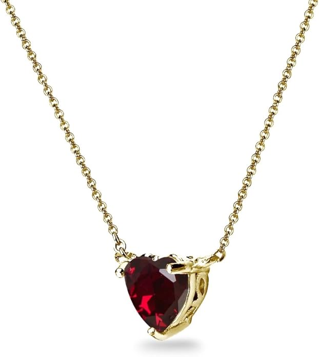 Birthstone Necklace for Women - Genuine or Synthetic Gemstone, 7mm Heart Solitaire, Short Dainty Layered Choker, Silver