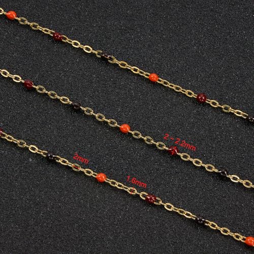 UMAOKANG 10 Meters Black Orange Enamel Bead Chain for Jewelry Making Gold Plated Stainless Steel Necklace Bracelet DIY Chains - color: Blak Orange-Gold