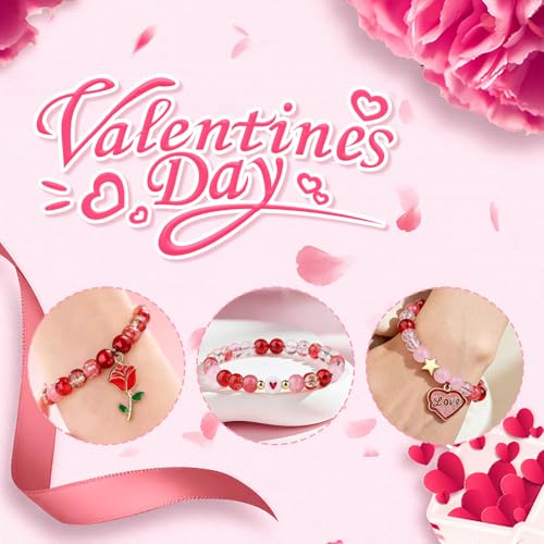 DUQGUHO Valentine's Day Beads for Jewelry Making, 8mm Red Pink White Glass Beads for Bracelet, Heart Beads Gold Bead and Sweet Heart Charms for Bracelet Necklace Crafts DIY 580PCS - color: 14-Red Pink White