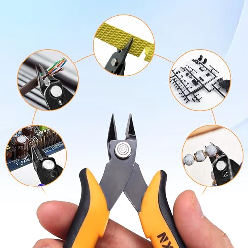 Micro Wire Cutters, 5.4 Inch Flush Cutters, 2 Pack Sharp Spring Loaded Micro Diagonal Cutters for Jewelry, Zip Ties, Electronics & DIY with Soft Grip Handles (Yellow & Black) - color: 2 Pack