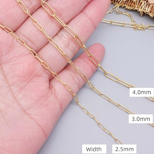 THREENEST 16.4-Feet Width 2.5mm Stainless Steel Paperclip Chains, 18K Real Gold Plated, Soldered Cable Long Craft Chain for Necklace Bracelet Earring Jewelry Making (2200-GOLD-5M) - color: Gold, size: Width 2.5mm-16.4 Feet