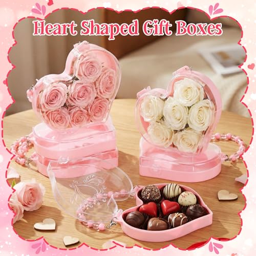 Youyole 6 Pcs Mother's Day Small Heart Box Containers with Handle Reusable Plastic Gift Bag Portable Jewelry Organizer for Flower Gifts Candy Snack Food Party Favor(Pink)