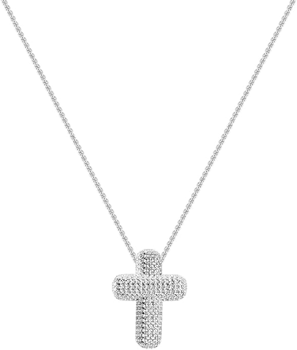OGD Bubble Cross Necklace for Women 14k Gold Plated Cross Necklace Stackable Dainty Gold Necklace Mariner Chain Necklace CZ Cross Pendant Necklaces Set Simple Jewelry Gift