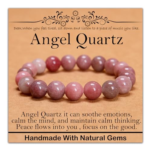Natural Healing Gemstone Bracelet Handmade Yoga Stretch Elastic Bracelet Stress Relief Crystal Jewelry for Men and Women - color: Angel Quartz(Soothe the mood), size: 10mm