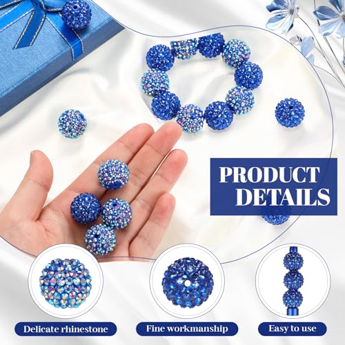 40 Pcs 20 mm Rhinestone Beads Bulk Crystal Round Disco Ball Chunky Bubblegum Beads for Pens Bracelets Charms Craft European Style Jewelry Making Supplies Christmas(Dark Blue) - color: Dark Blue
