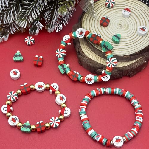 ZSFLZS Gold Beads Christmas Polymer Clay Beads Bracelet Making Kit, Round Spacer Bead 3/4/6/8mm 4 Size Smooth Ball Christmas Bead for Jewelry MakeDIY Bracelet, Necklace, Earring Making - color: Gold+ soft beads